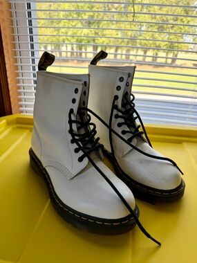 Dr. Martens White Combat Boots with Black Laces